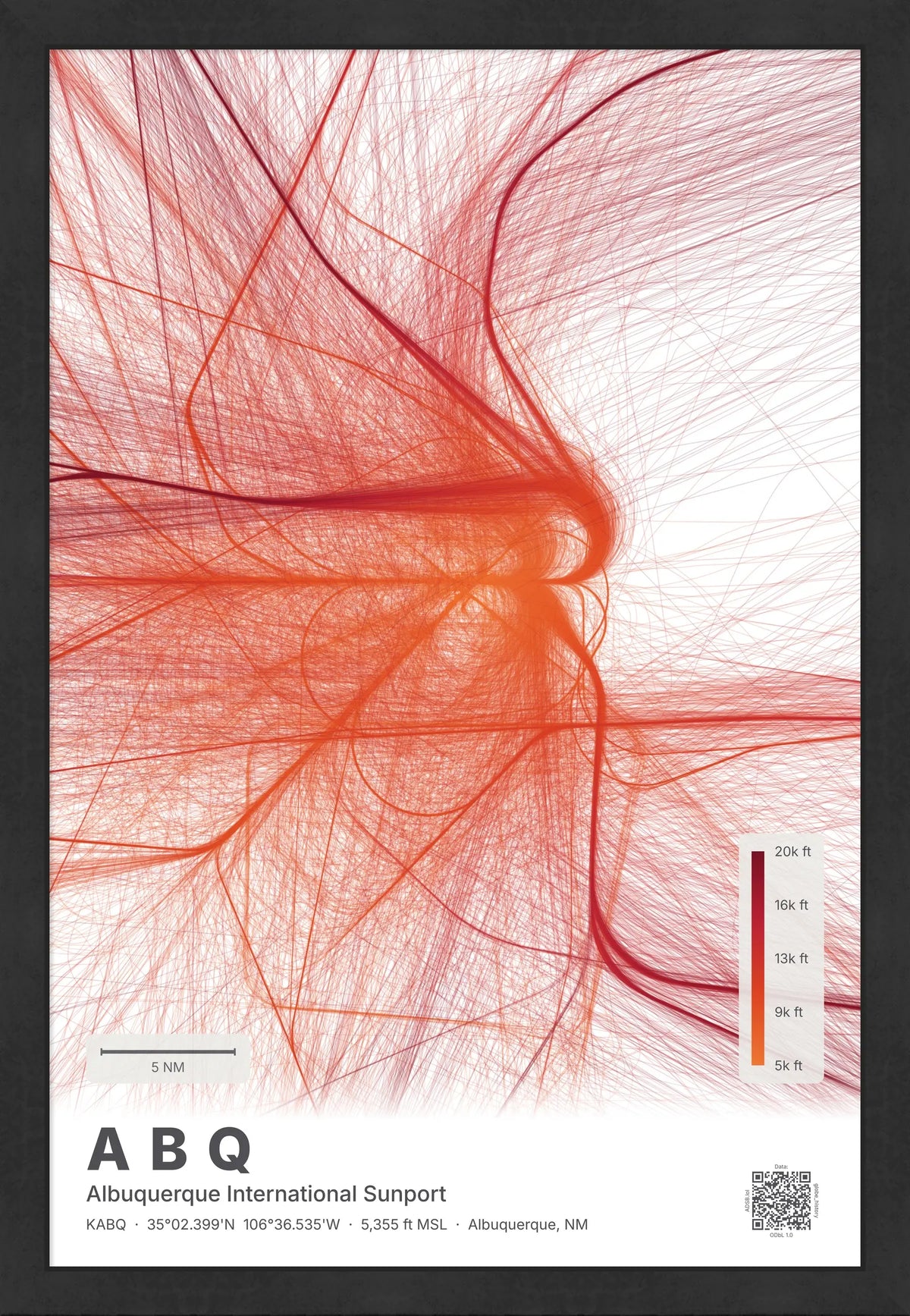 ABQ flight path map — Inferno theme · Light [material:framed_black]