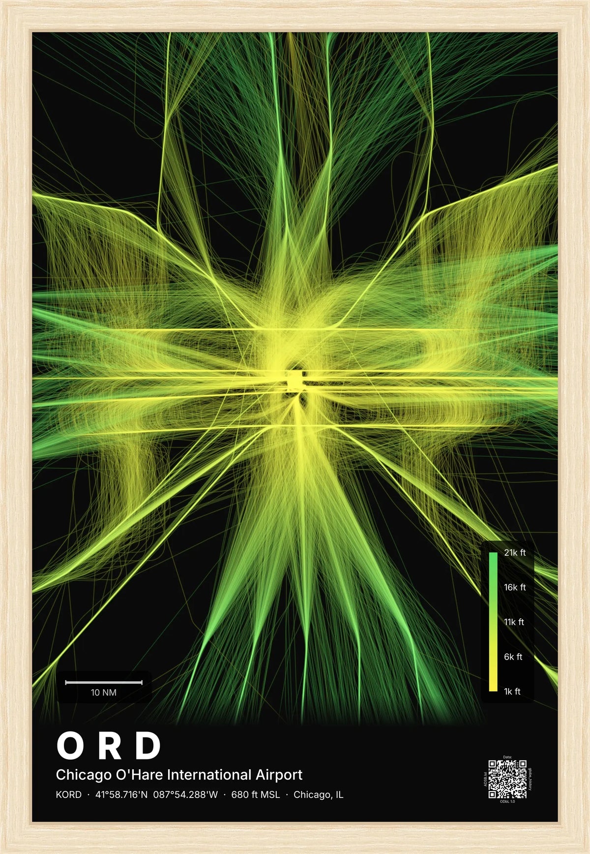 ORD flight path map — Citrus theme · Dark [material:framed_natural]