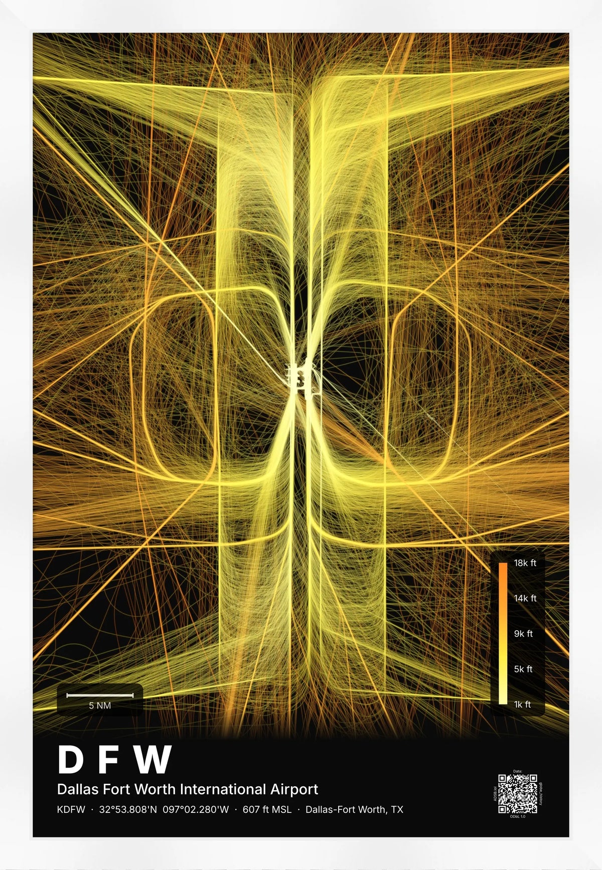 DFW flight path map — Solana theme · Dark [material:framed_white]