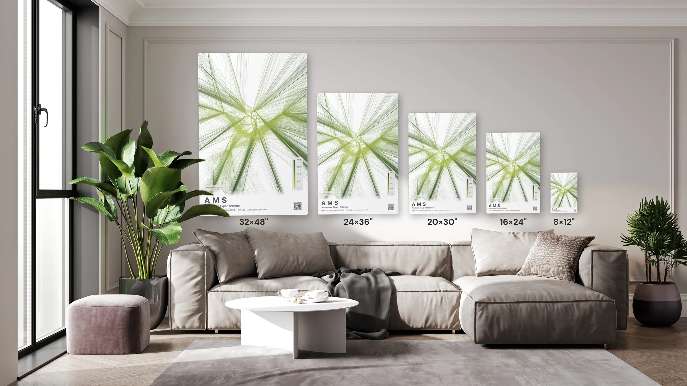 AMS flight path print — Citrus theme · Light size guide