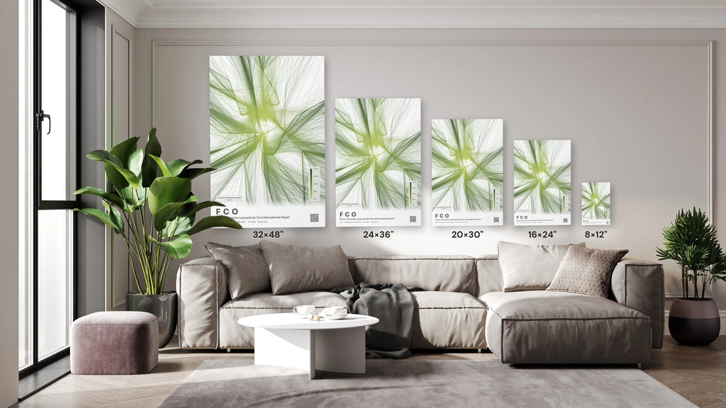 FCO flight path print — Citrus theme · Light size guide
