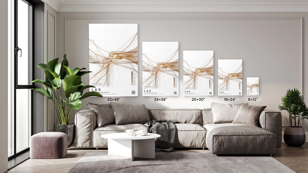 LAS flight path print — Solana theme · Light size guide