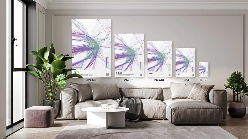 BOS flight path print — Prism theme · Light size guide