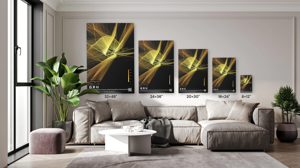 GRU flight path print — Solana theme · Dark size guide