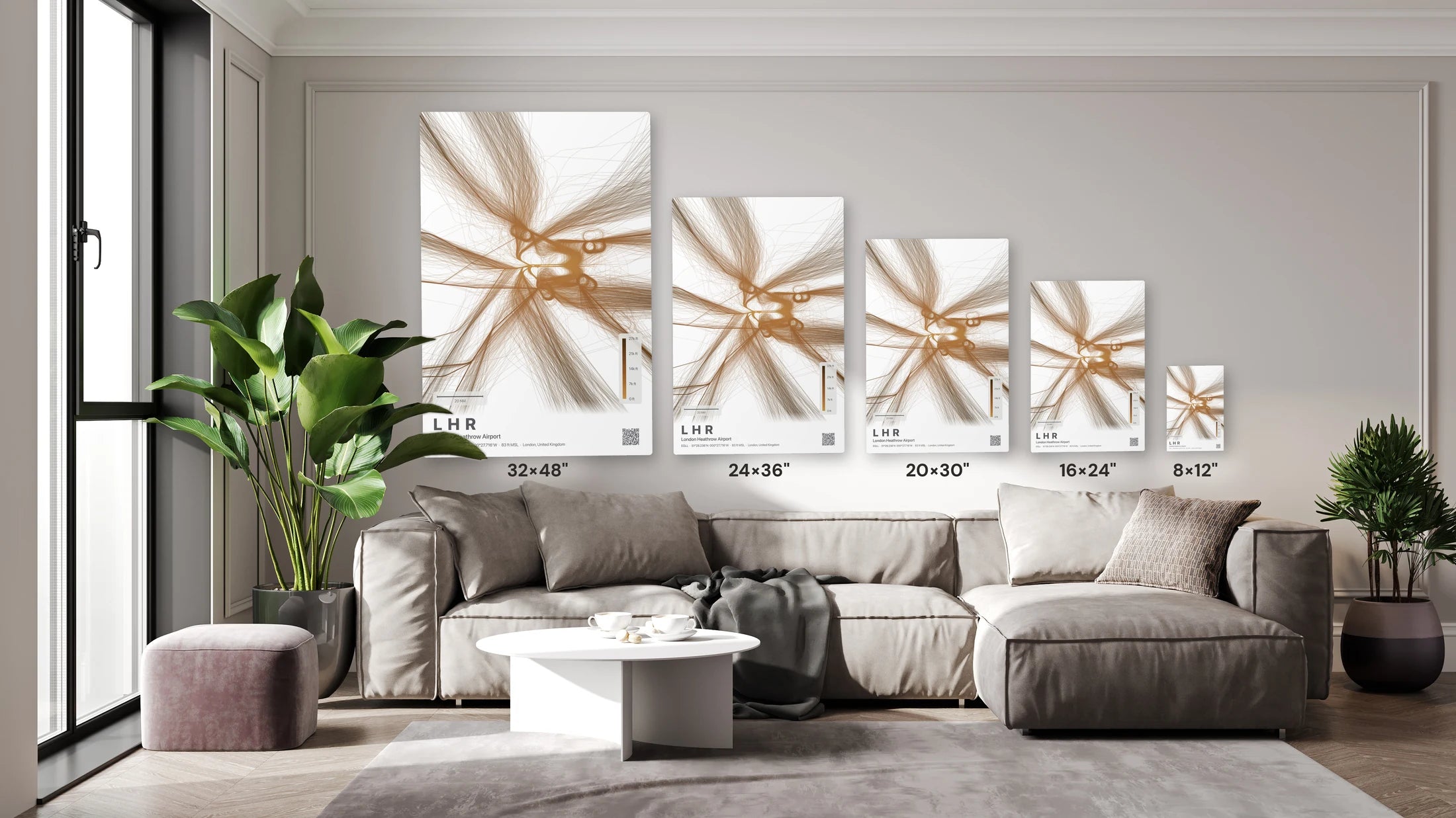 LHR flight path print — Solana theme · Light size guide