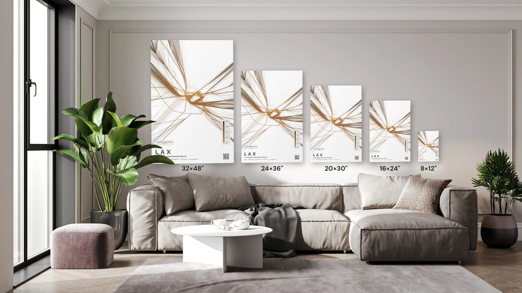 LAX flight path print — Solana theme · Light size guide