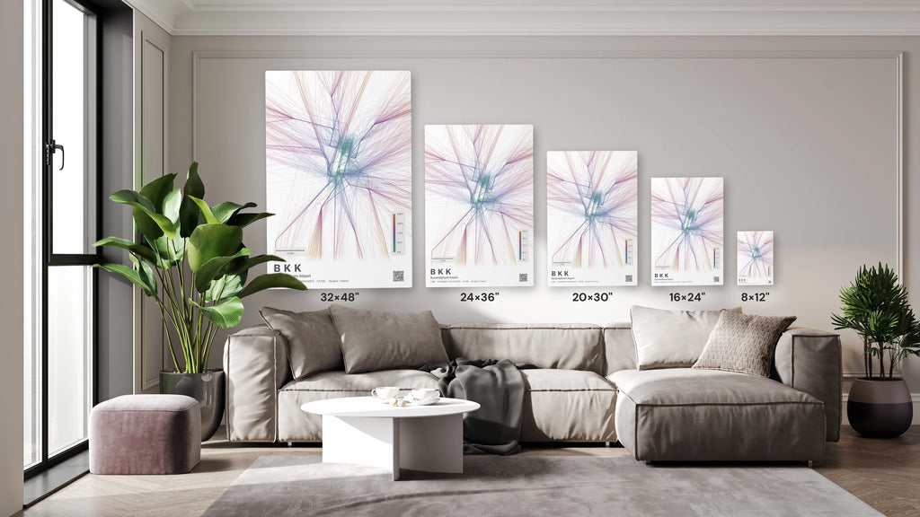 BKK flight path print — Aurora theme · Light size guide