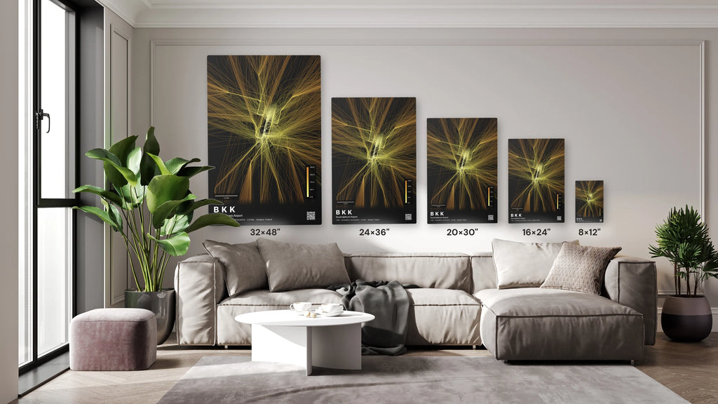 BKK flight path print — Solana theme · Dark size guide