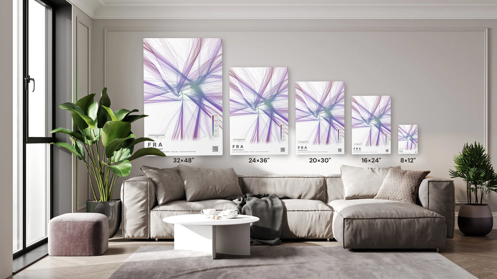 FRA flight path print — Prism theme · Light size guide