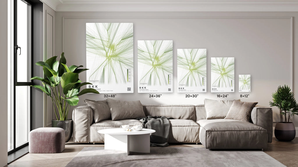 BKK flight path print — Citrus theme · Light size guide