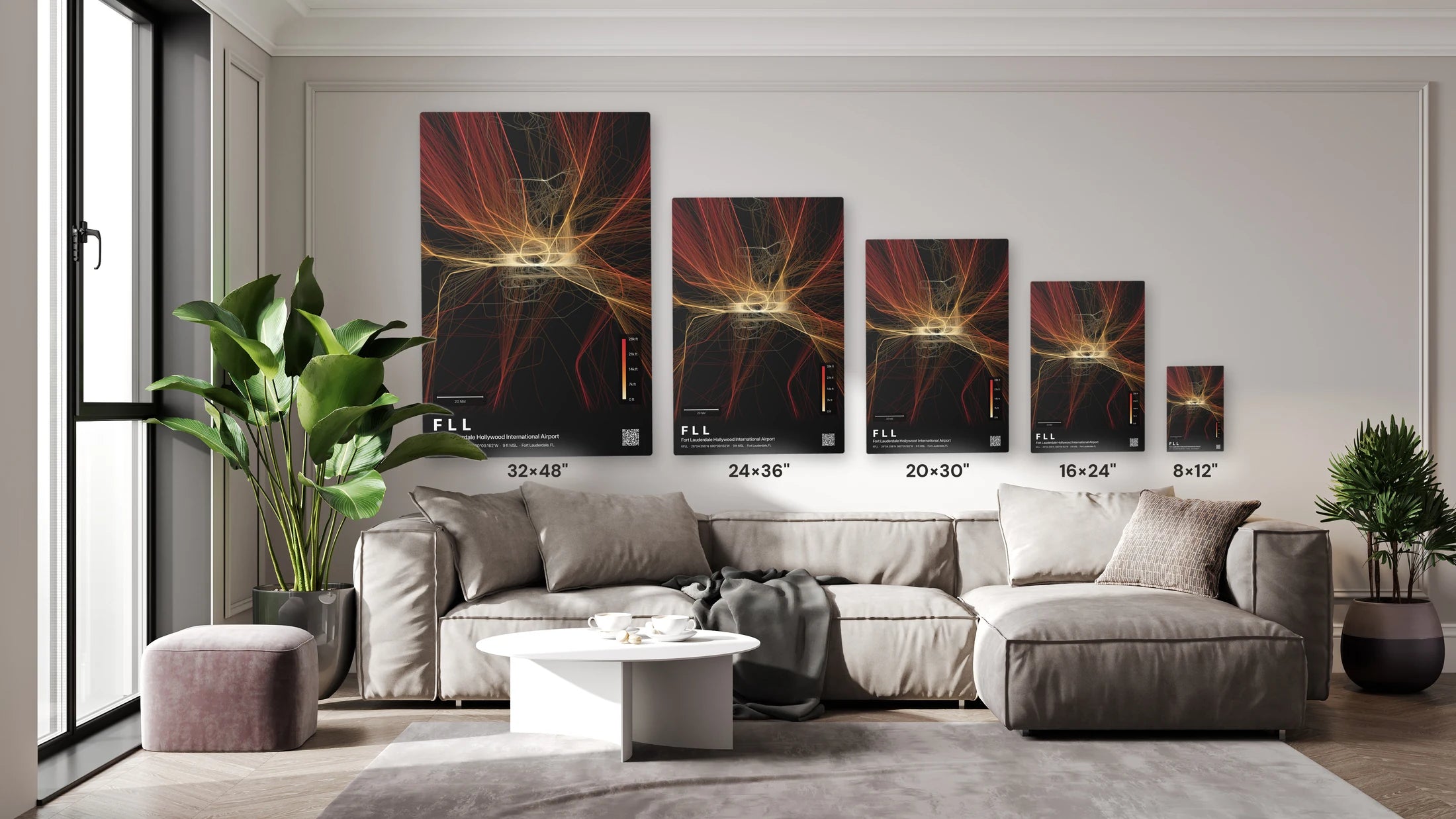 FLL flight path print — Inferno theme · Dark size guide
