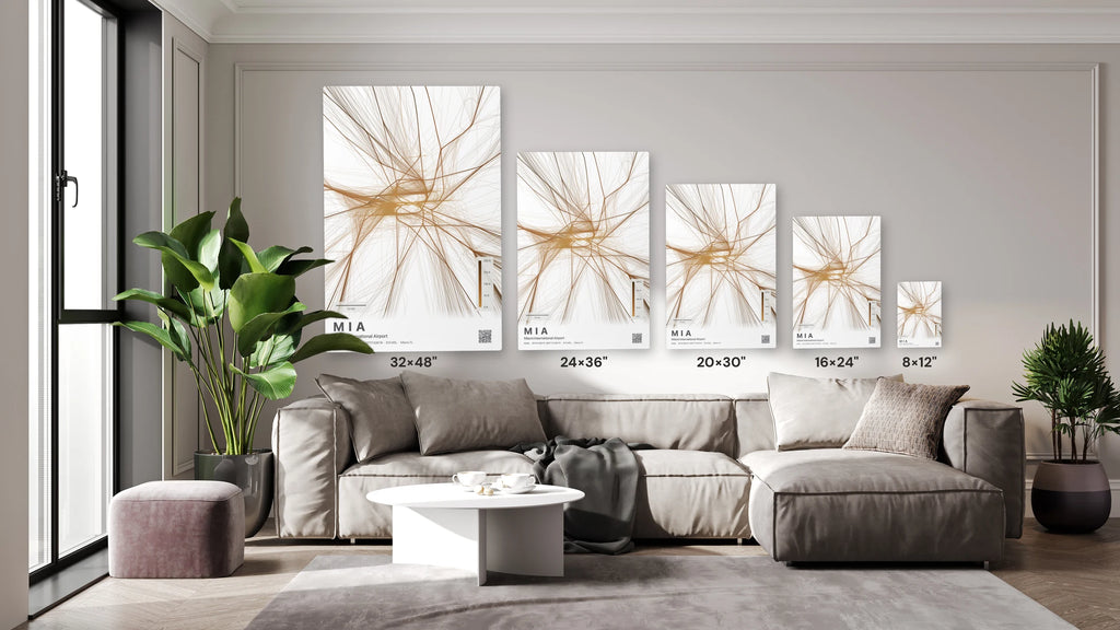 MIA flight path print — Solana theme · Light size guide