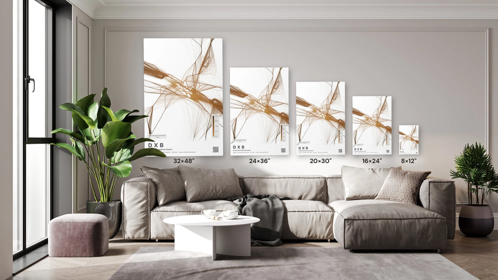 DXB flight path print — Solana theme · Light size guide