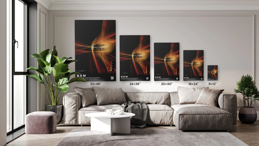 BOM flight path print — Inferno theme · Dark size guide