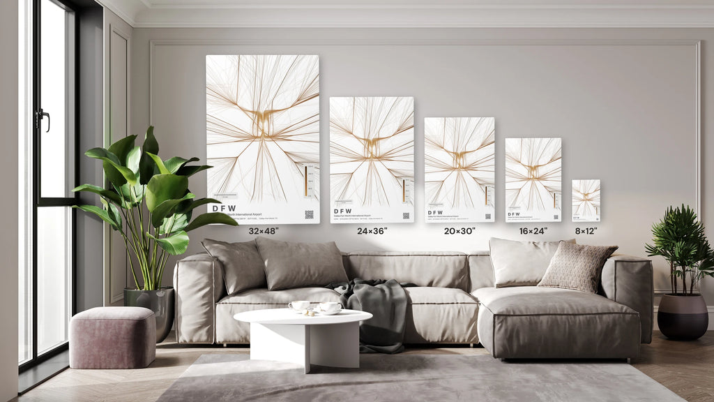 DFW flight path print — Solana theme · Light size guide