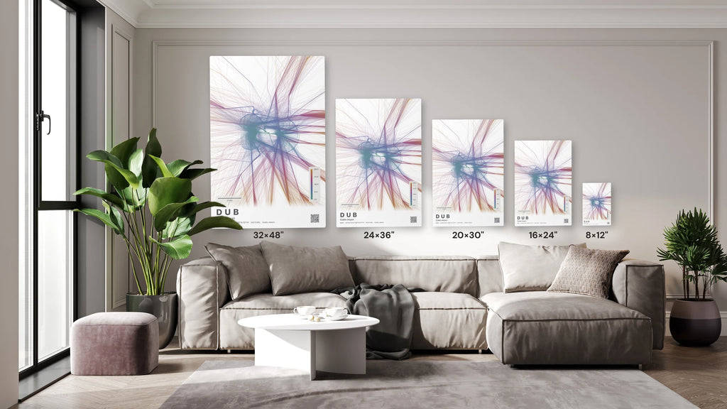 DUB flight path print — Aurora theme · Light size guide