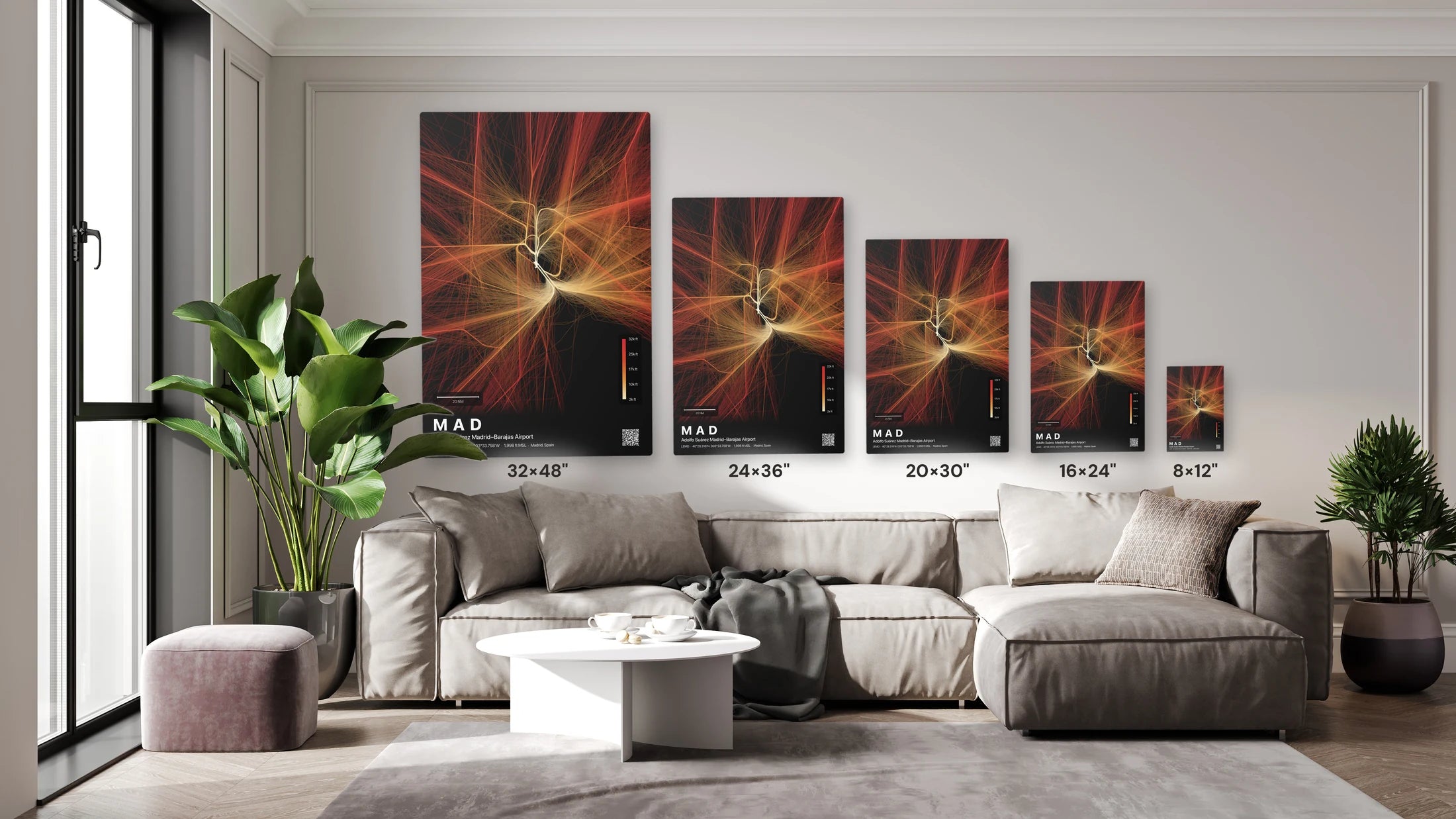 MAD flight path print — Inferno theme · Dark size guide