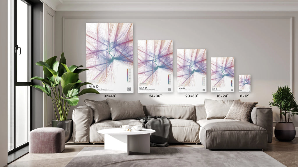 MAD flight path print — Aurora theme · Light size guide