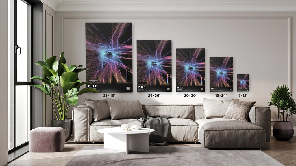 DUB flight path print — Aurora theme · Dark size guide
