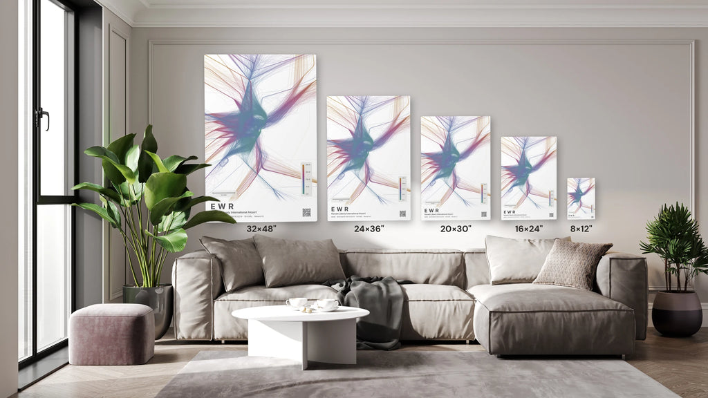 EWR flight path print — Aurora theme · Light size guide