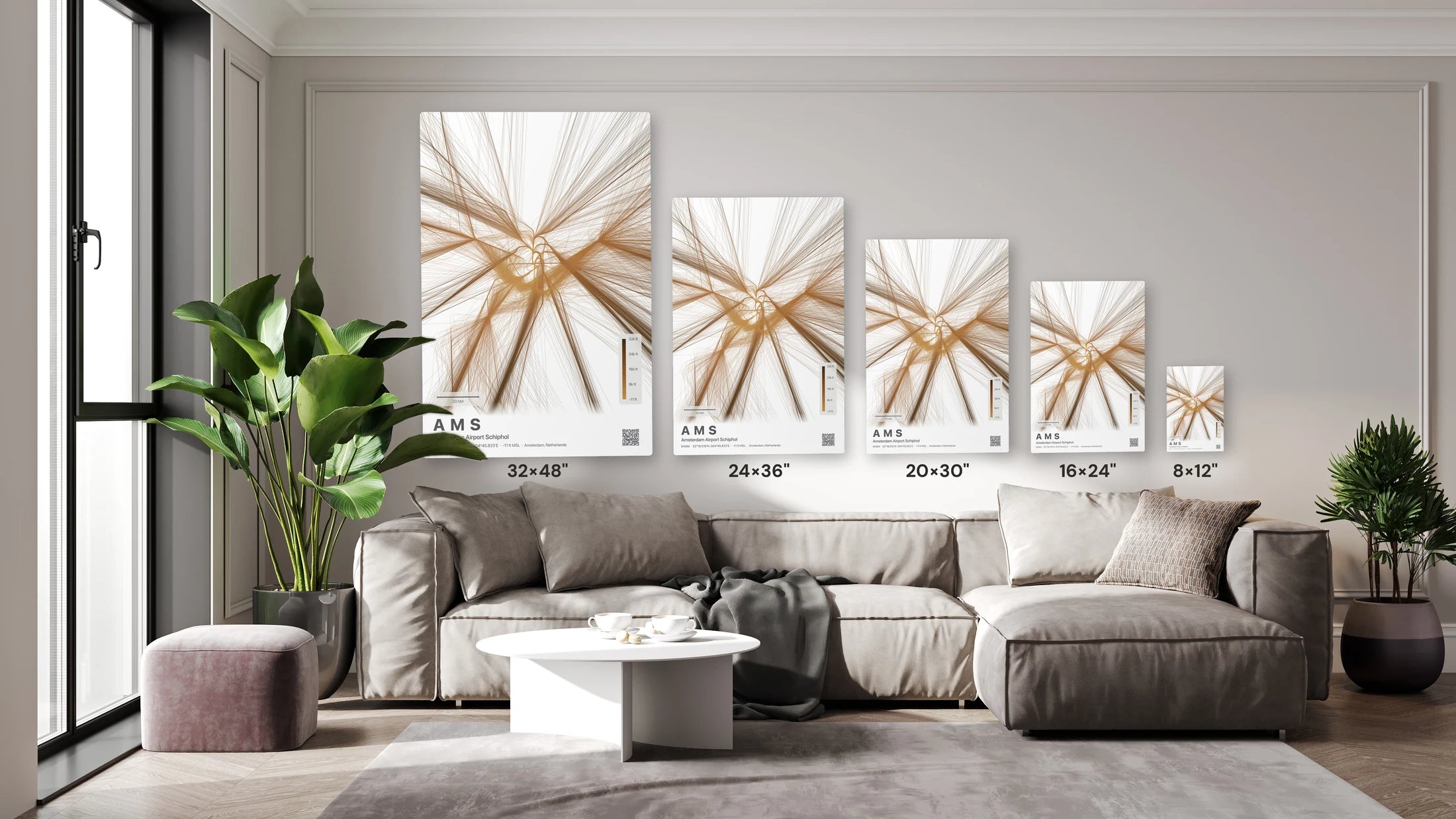 AMS flight path print — Solana theme · Light size guide