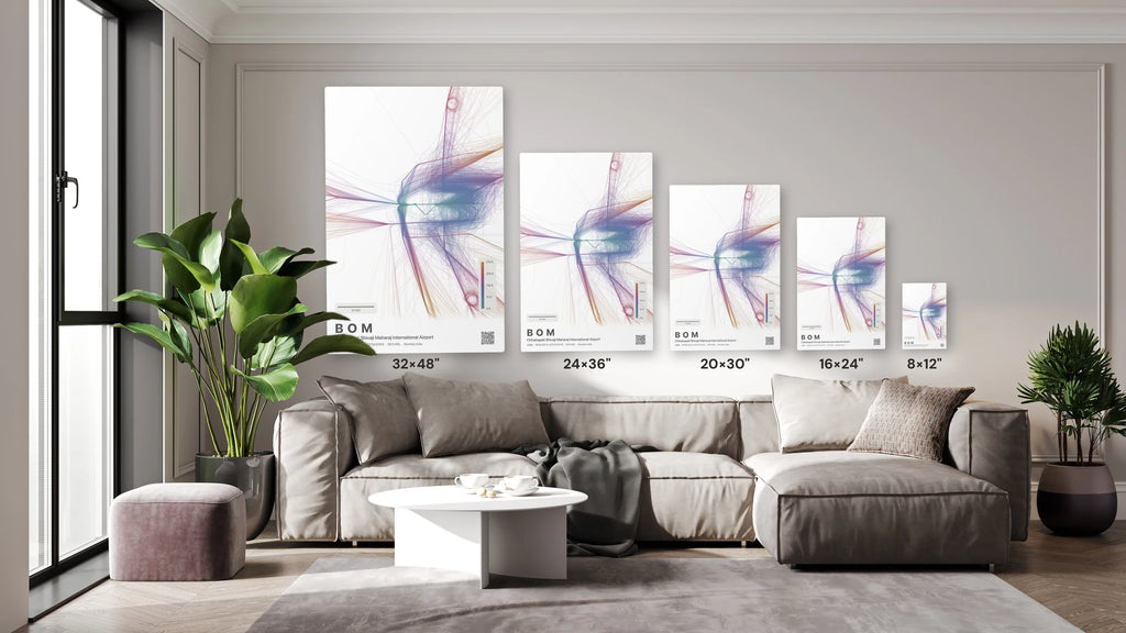 BOM flight path print — Aurora theme · Light size guide