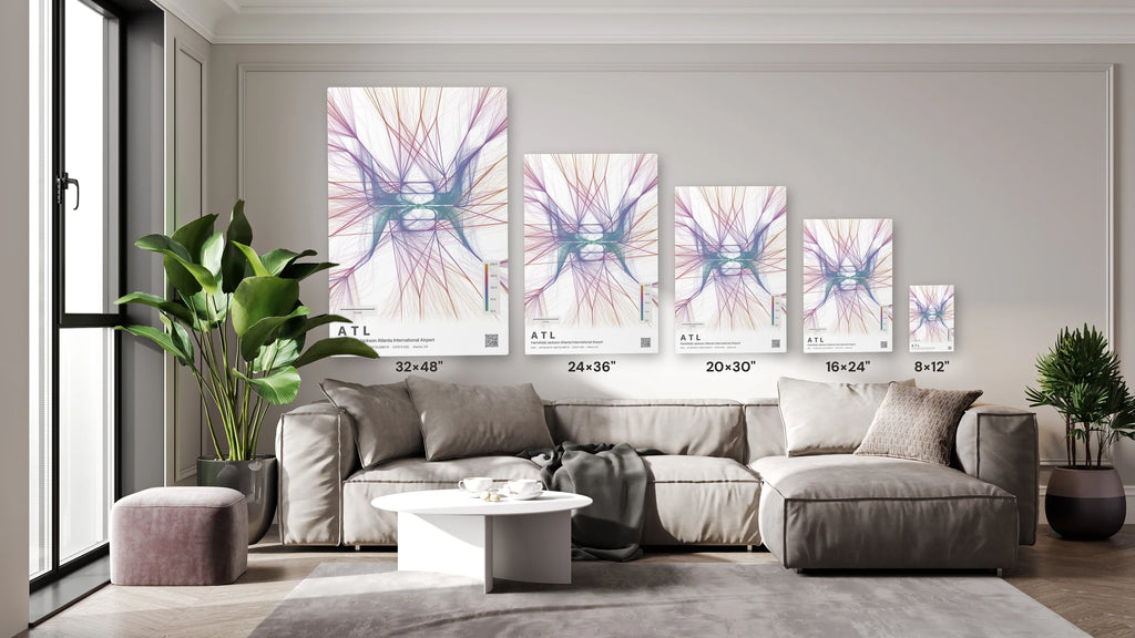 ATL flight path print — Aurora theme · Light size guide