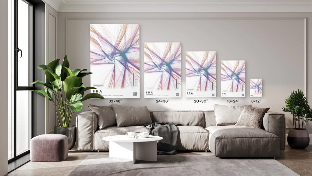 FRA flight path print — Aurora theme · Light size guide