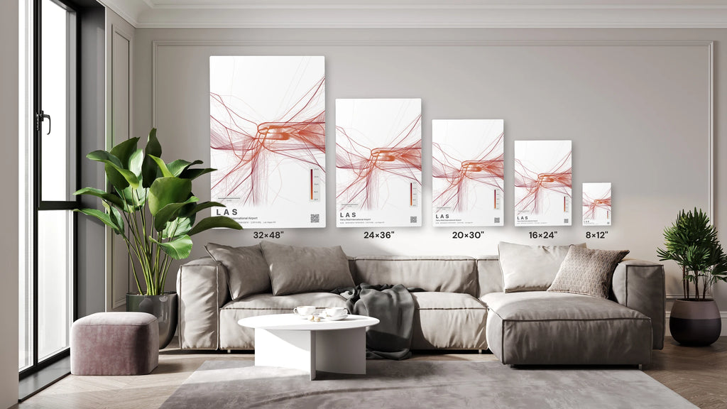 LAS flight path print — Inferno theme · Light size guide