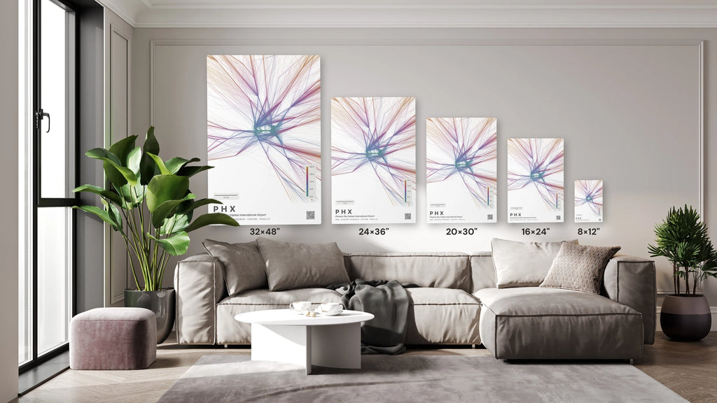 PHX flight path print — Aurora theme · Light size guide