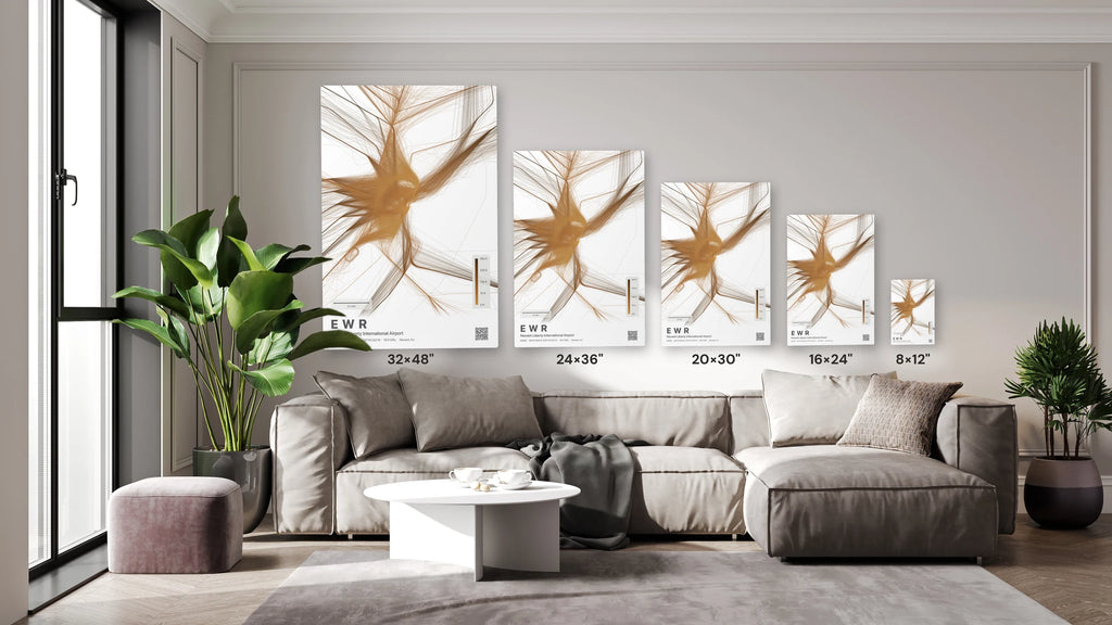 EWR flight path print — Solana theme · Light size guide