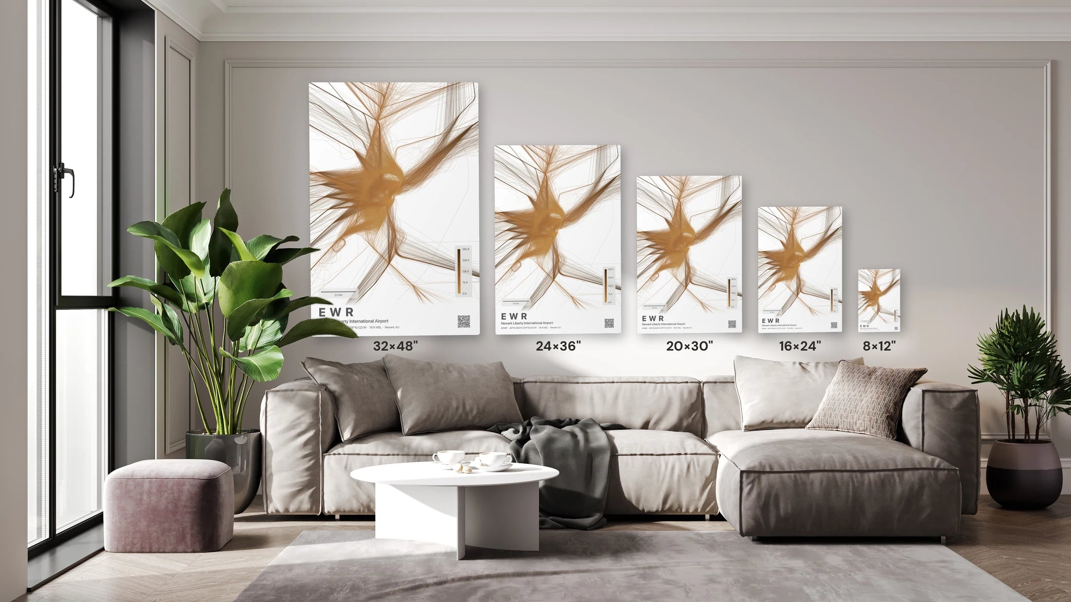 EWR flight path print — Solana theme · Light size guide