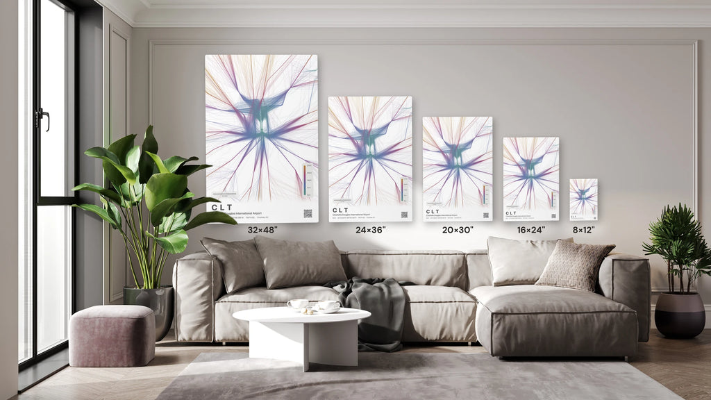CLT flight path print — Aurora theme · Light size guide