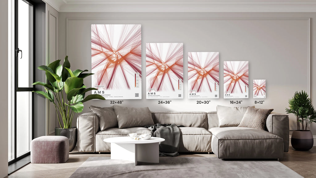 AMS flight path print — Inferno theme · Light size guide