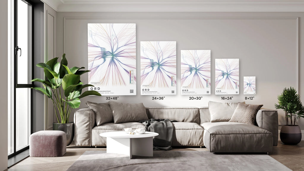 ORD flight path print — Aurora theme · Light size guide