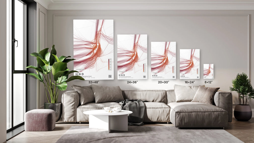 HND flight path print — Inferno theme · Light size guide