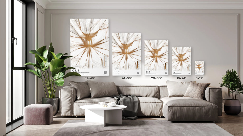 CLT flight path print — Solana theme · Light size guide